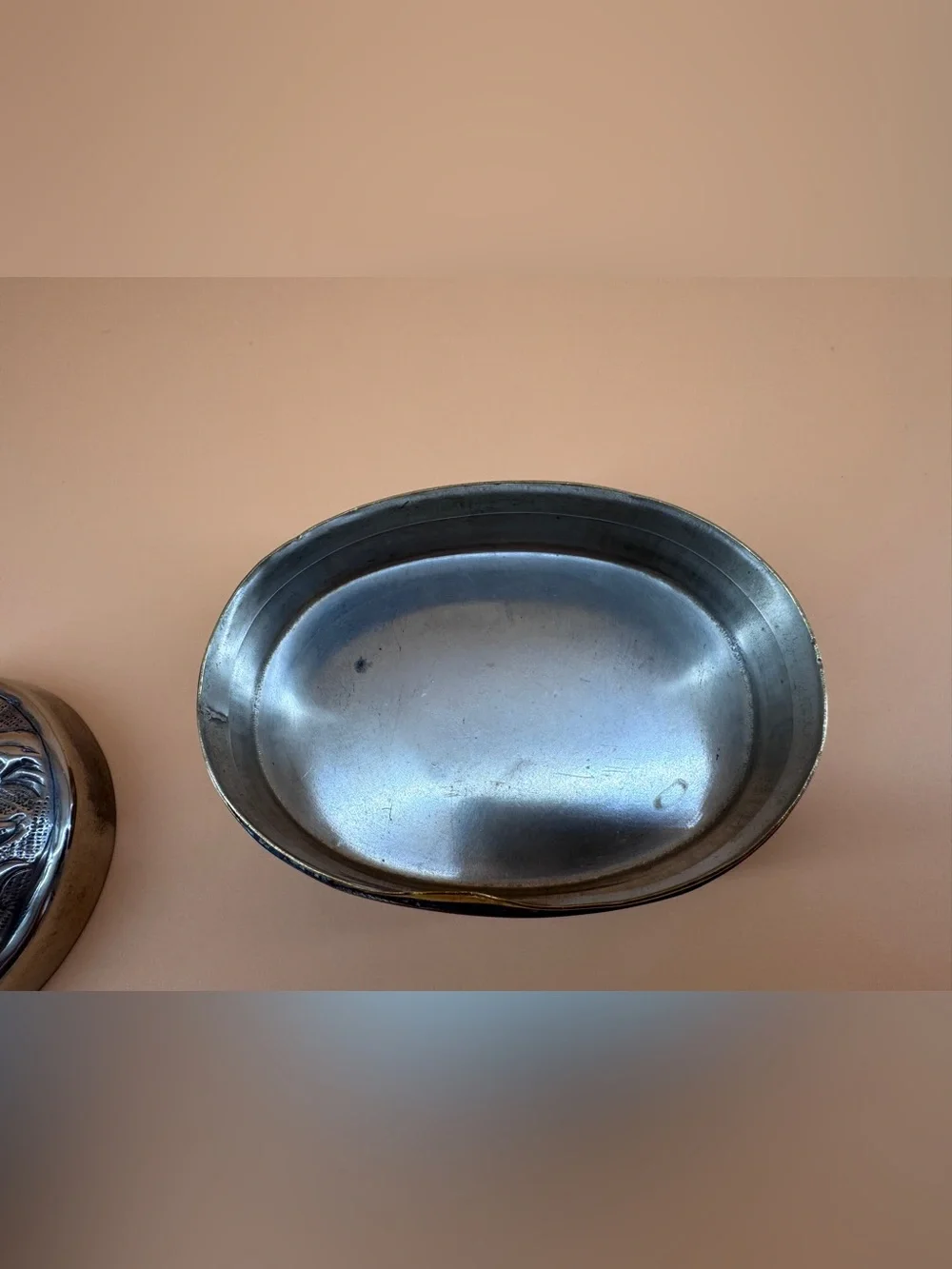 Silverplated Oval Repousse Jewelry Trinket Box